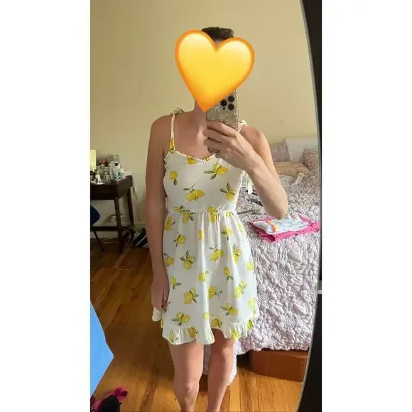 SLATE & WILLOW Yellow White Lemon Print Sweetheart Neckline Midi Dress Size XS - Picture 3 of 12